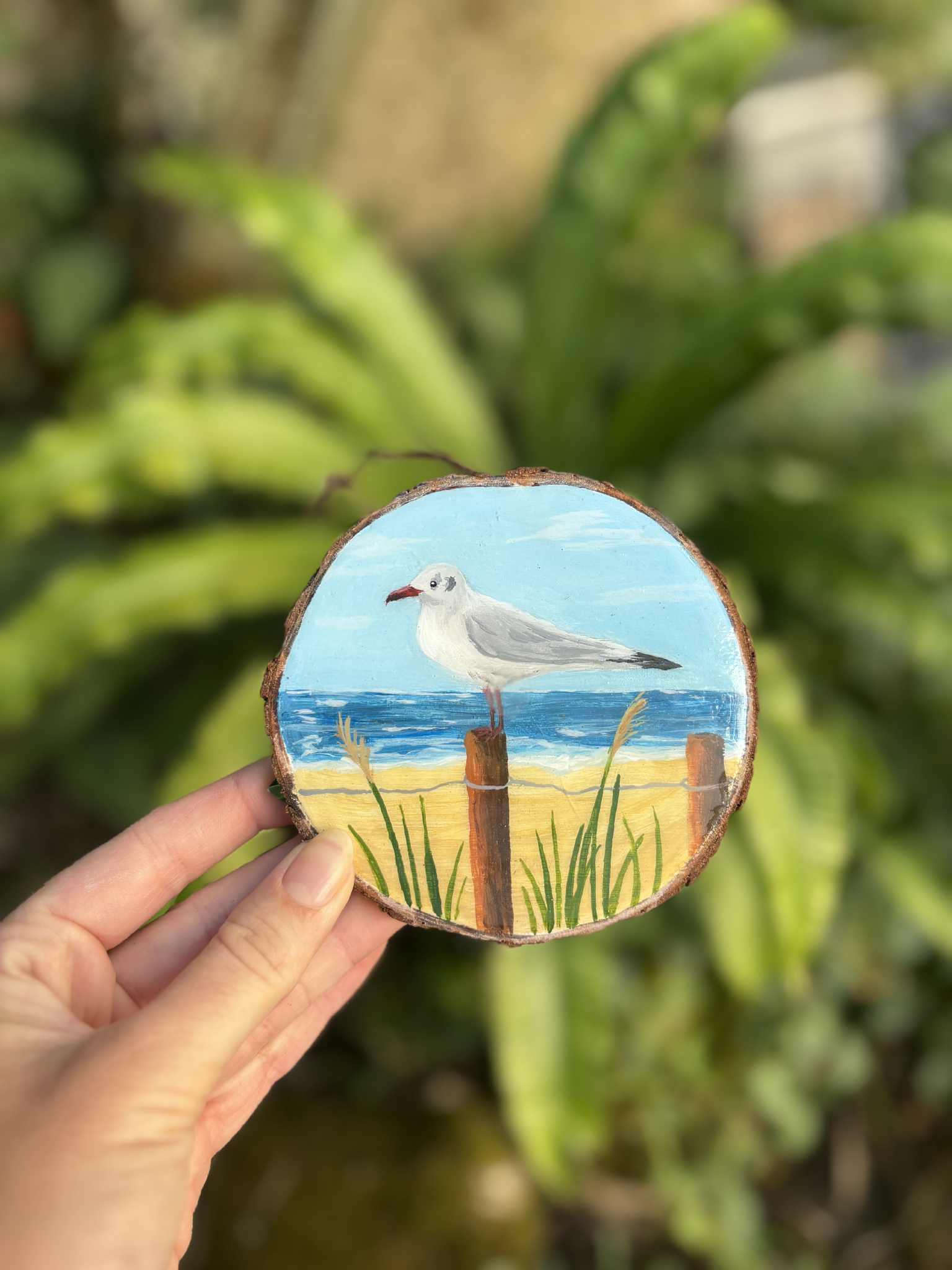 "Mouette " - peinture rondin de bois 8 cm